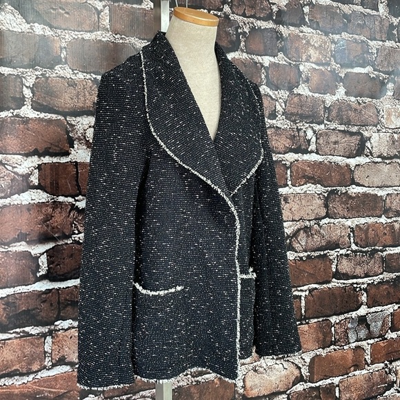 Max Studio Jacket Women's L Large Black Knit Fringe Open Front - Picture 8 of 13